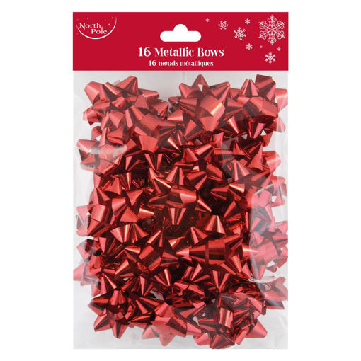Picture of CHRISTMAS METALLIC BOWS RED 16 PACK